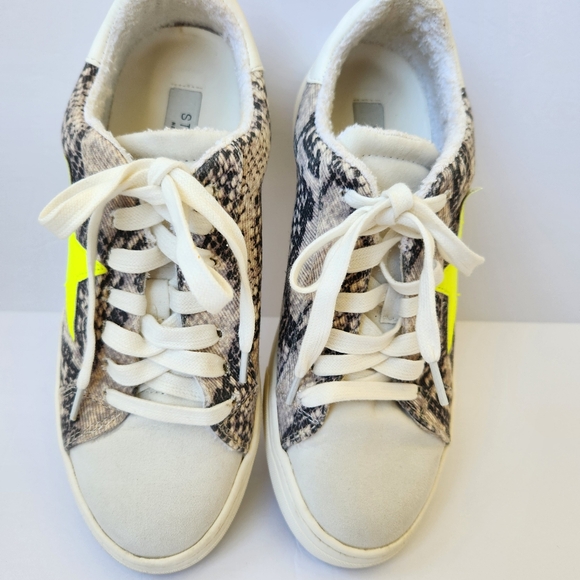 Steven New York By Steve Madden Neon Star Snakeskin Fabric Print Sneakers 8 M - Picture 4 of 16